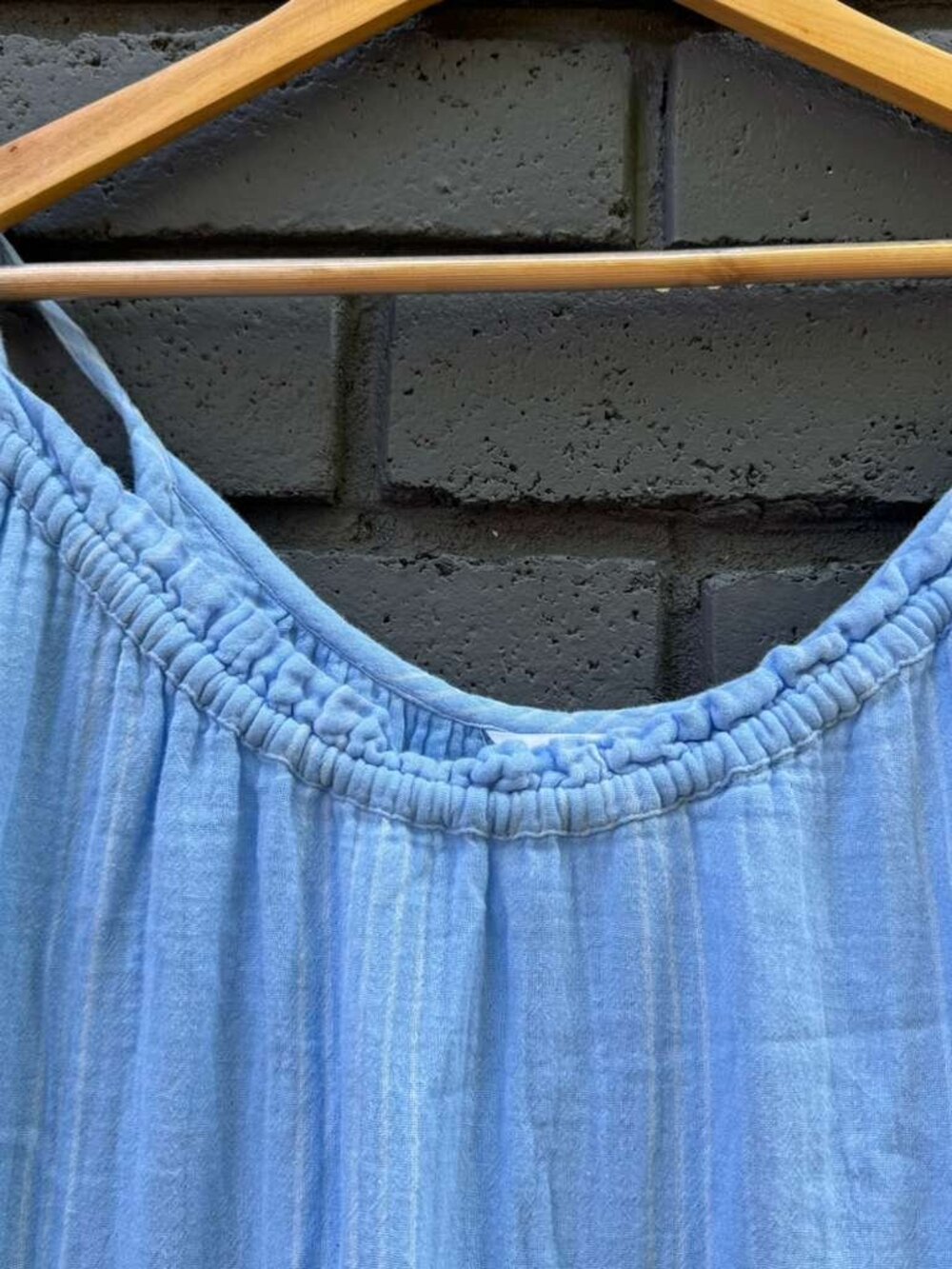 Time & Tru Gauze Tropical Dress Maxi Sundress Boho Tassel Tiered Ruffle Blue L - Picture 11 of 13